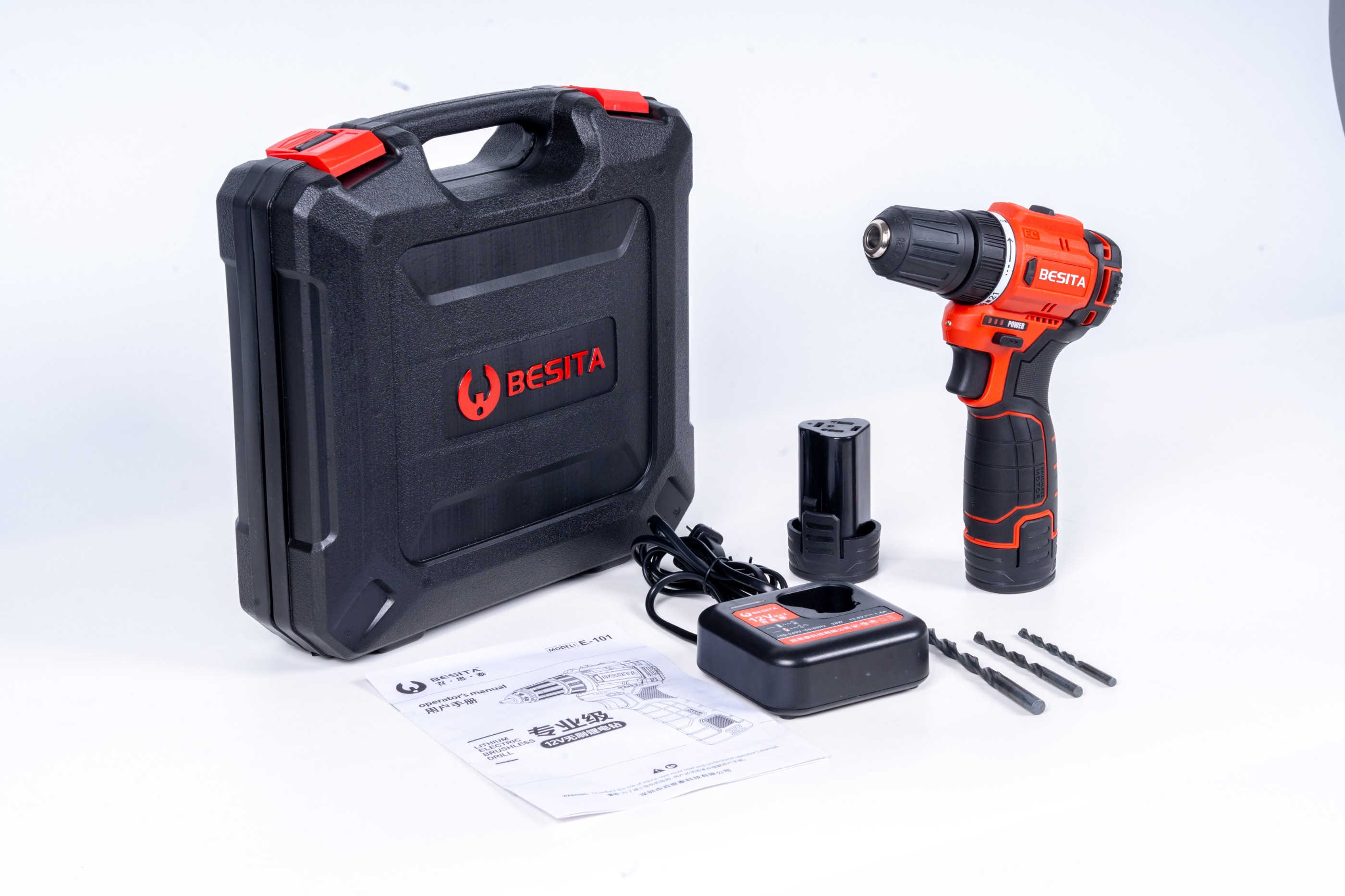 E-101-12V无刷锂电电钻（30Nm)2.0AH两电一充