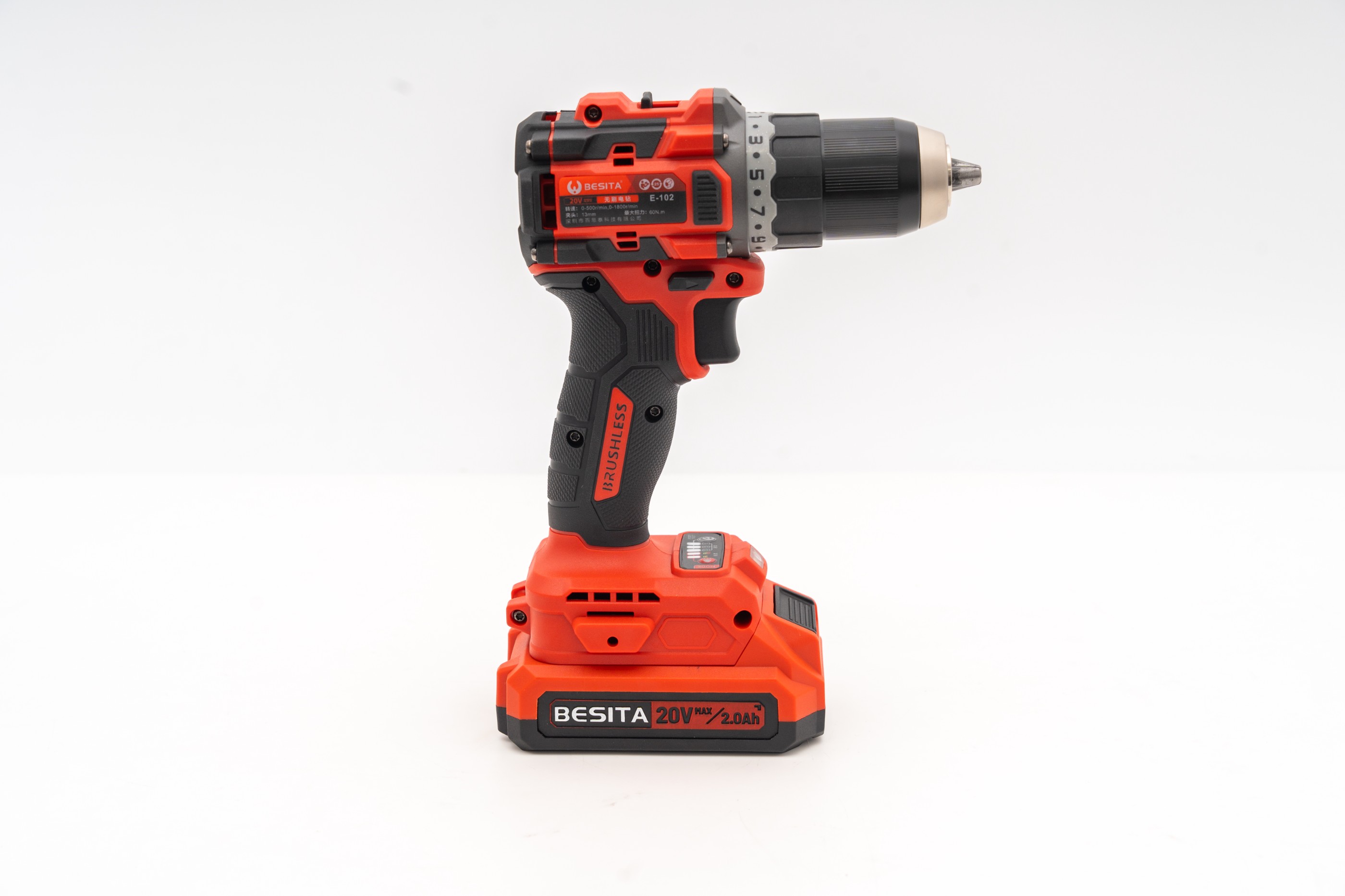 E-102-20V无刷锂电钻（60Nm)  2.0AH两电一充