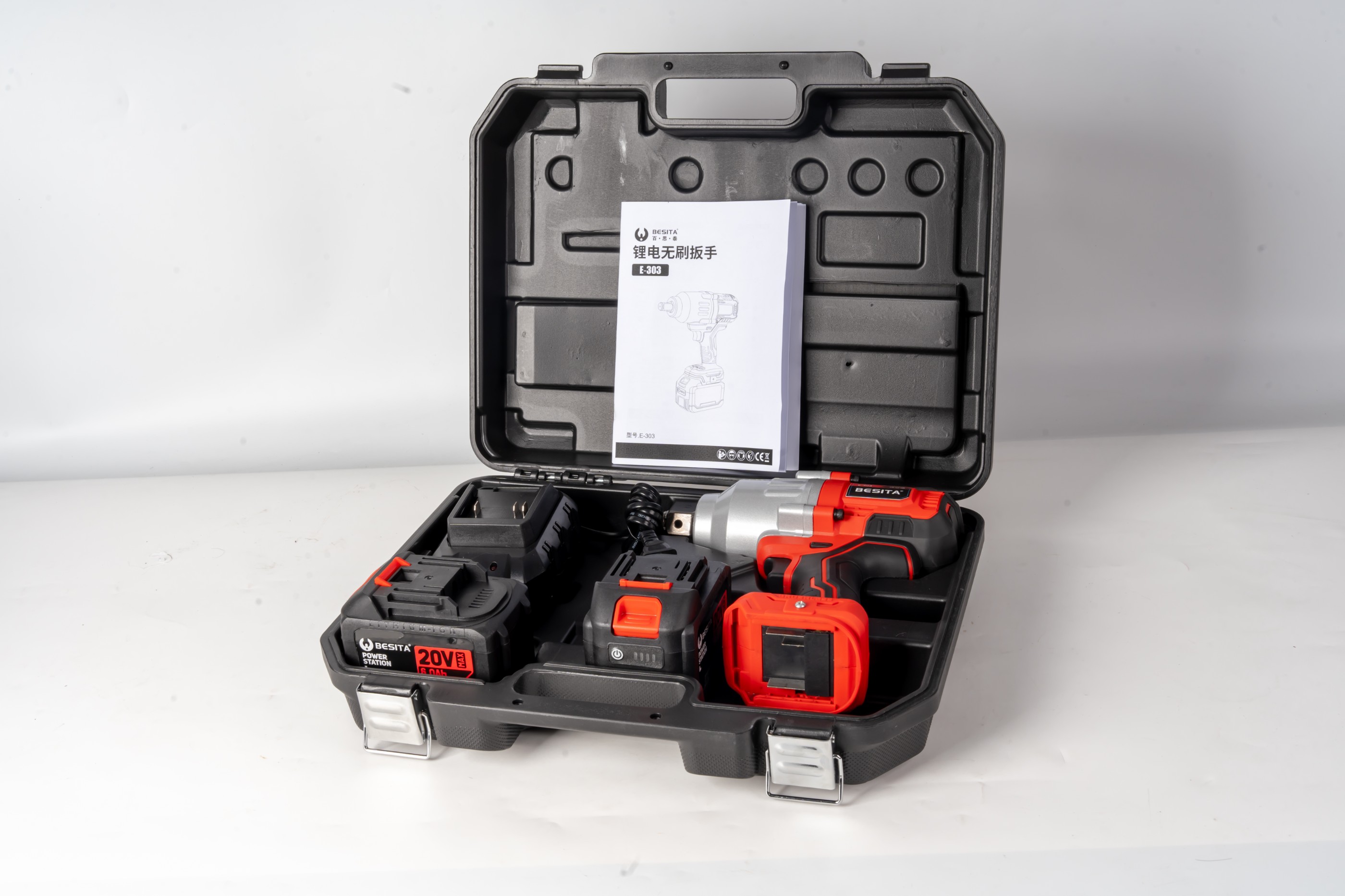 E-303-20V无刷锂电冲击扳手 （1300N.）6.0Ah两电一充