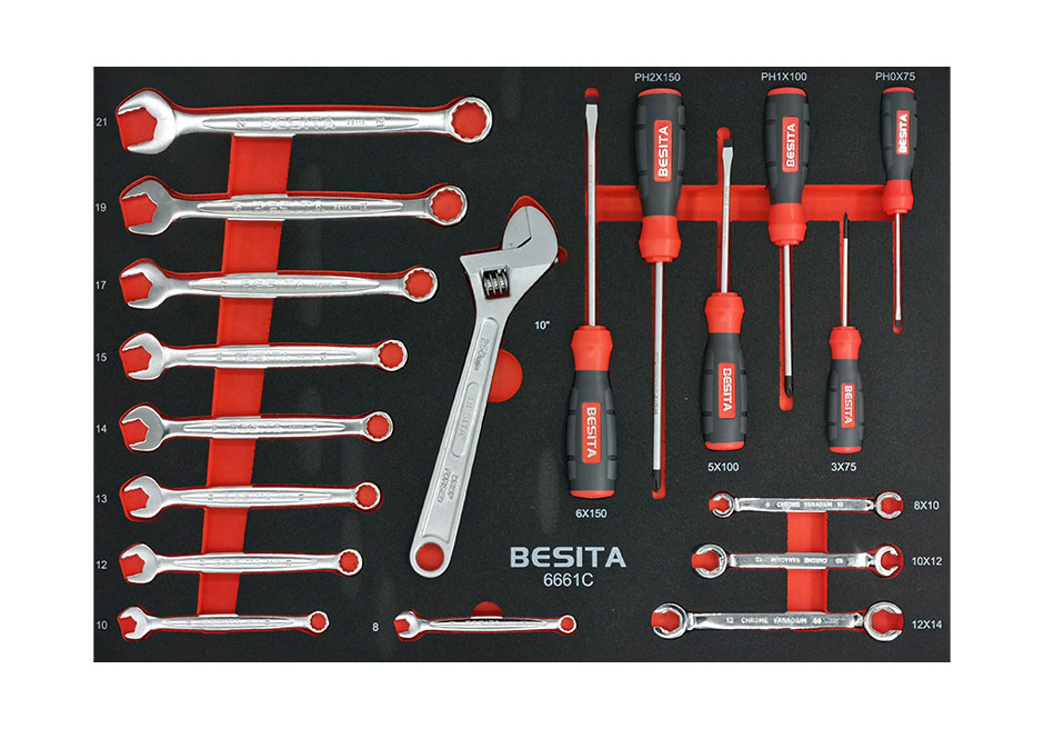 19件扳手螺丝批工具托组套（NO.6661C）