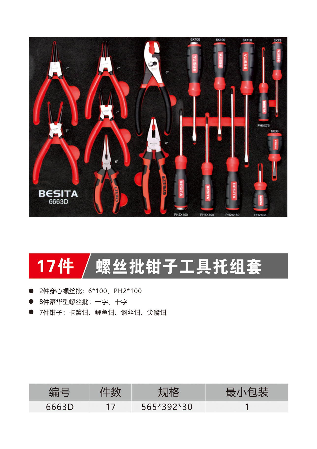 17件螺丝批钳子工具托组套（NO.6663D）