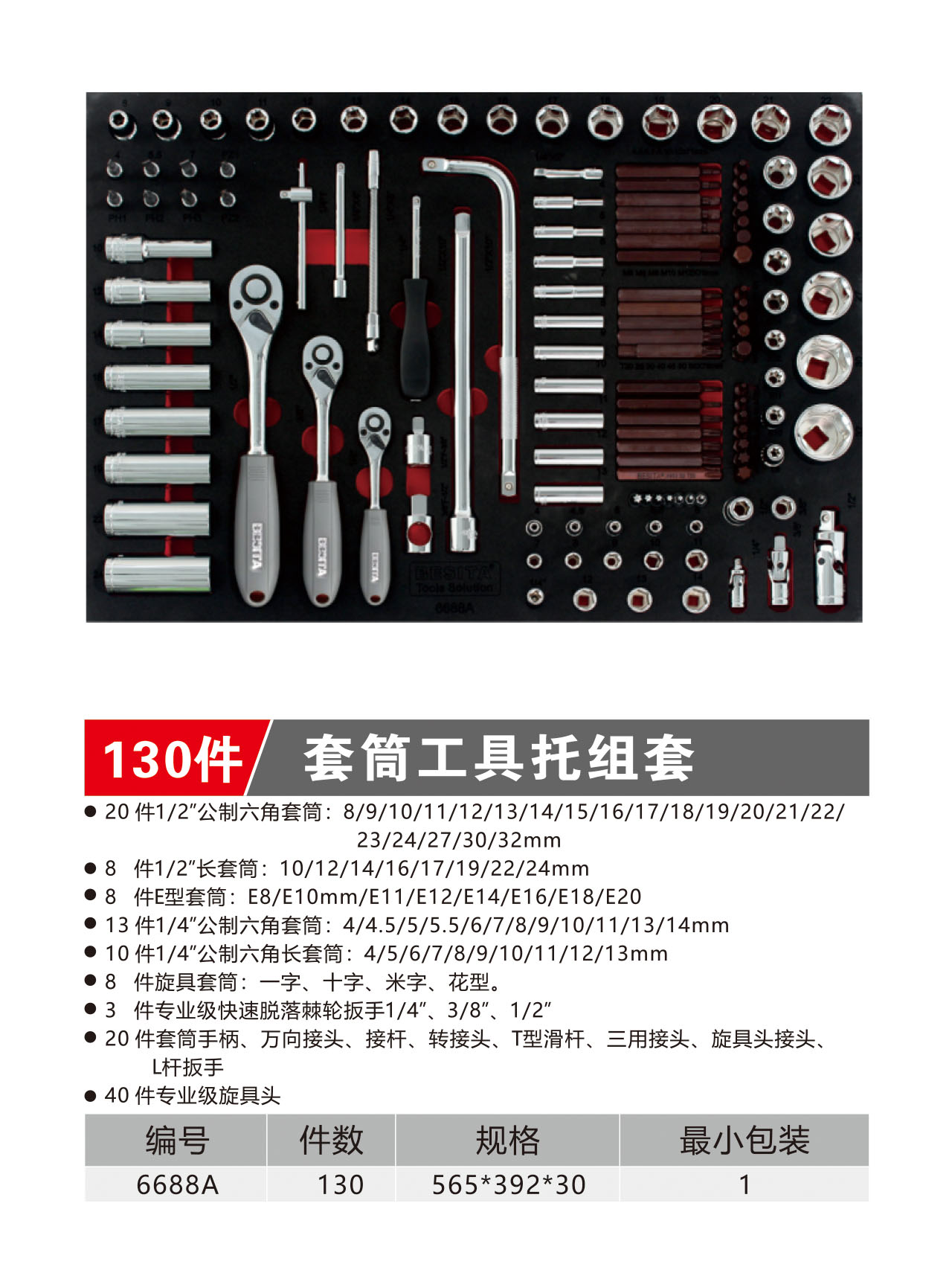 130件套筒工具托组套（NO.6688A）