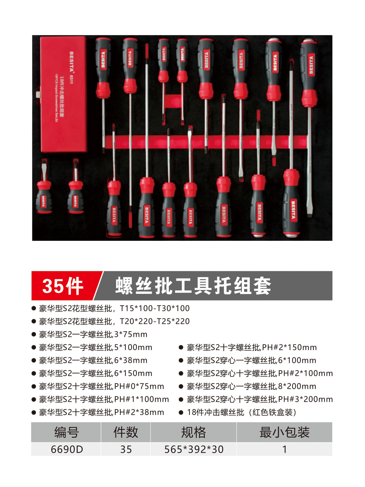 35件螺丝批工具托组套（NO.6690D）