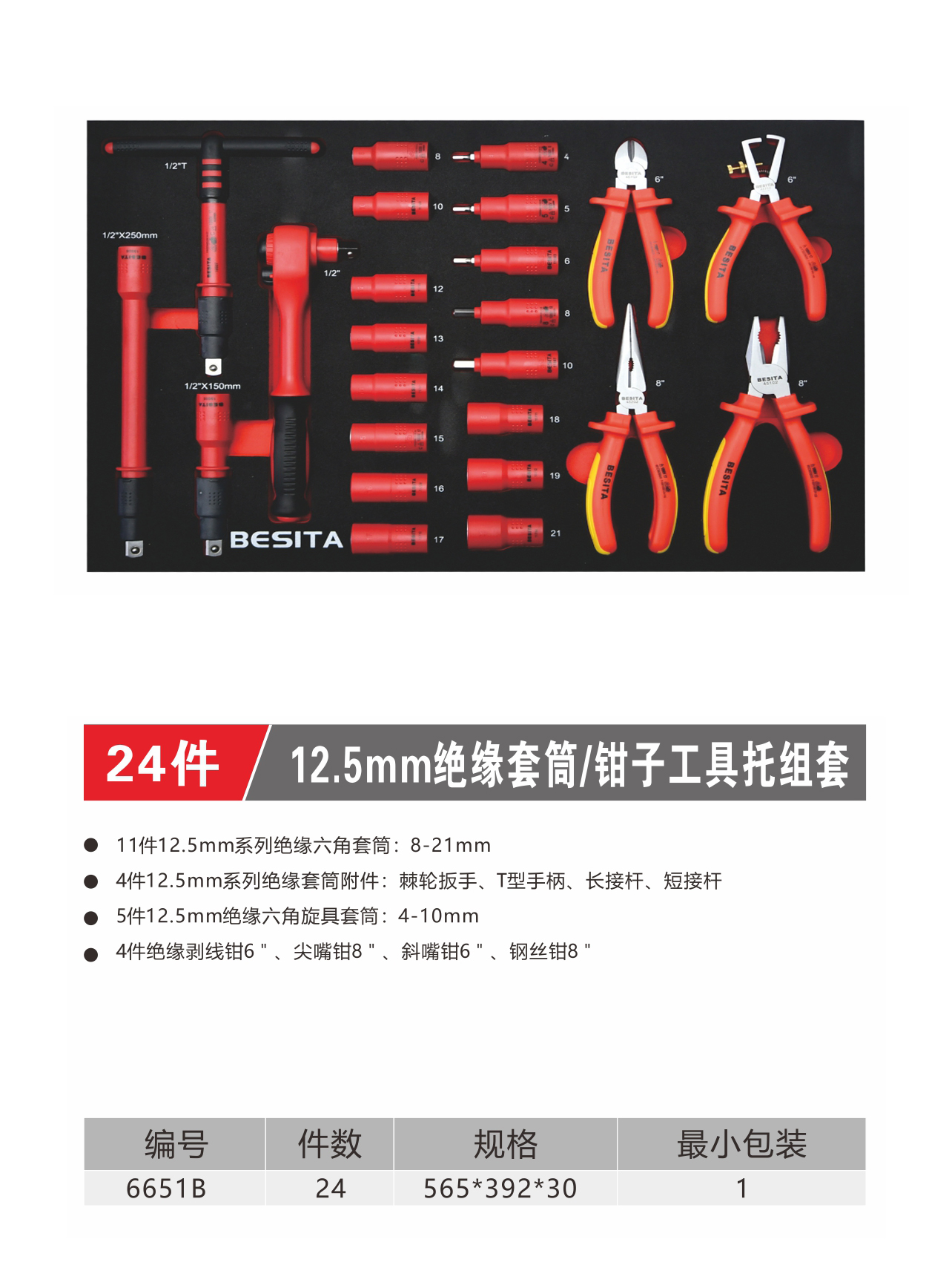 24件12.5mm绝缘套筒/钳子工具托组套（NO.6651B）