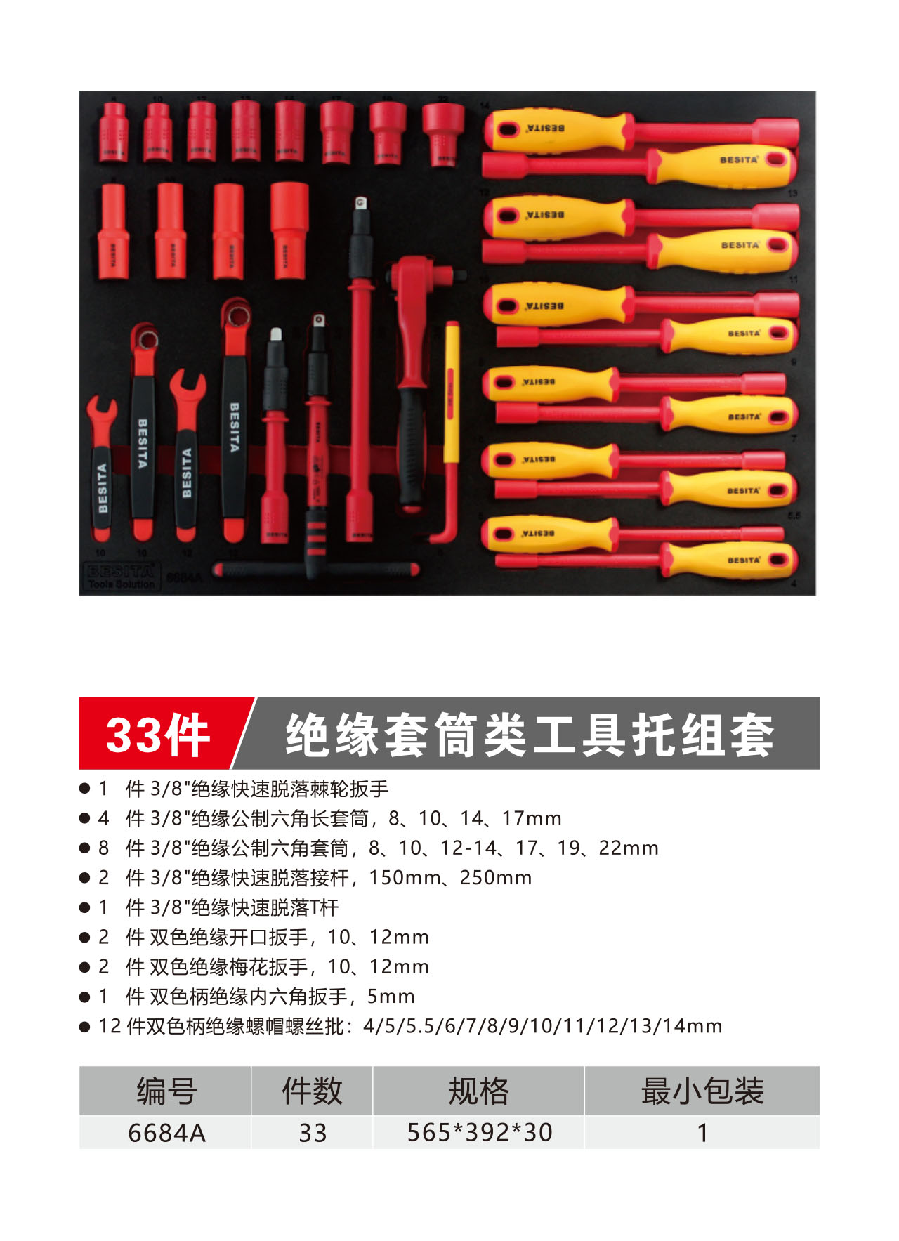 33件绝缘套筒类工具托组套（NO.6684A）
