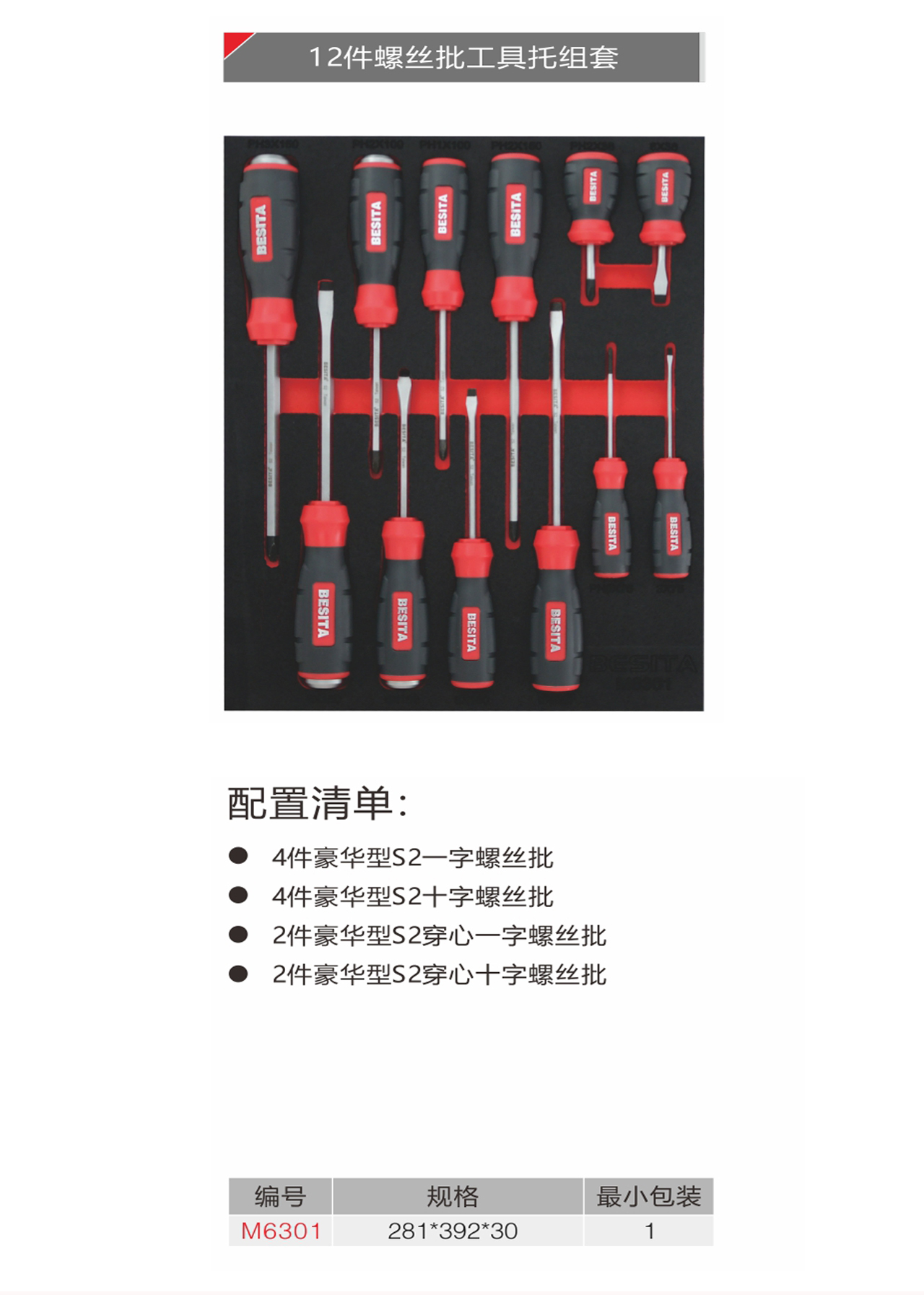12件螺丝批工具托组套（NO.M6301)