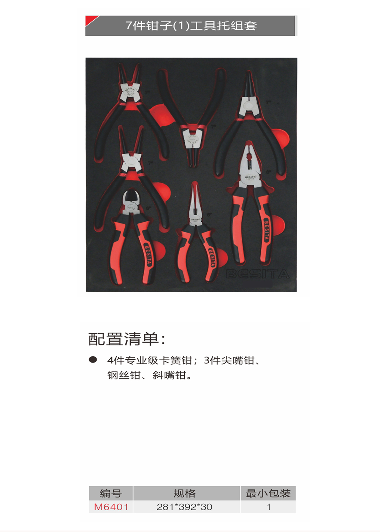 7件钳子（1）工具托组套（NO.M6401）