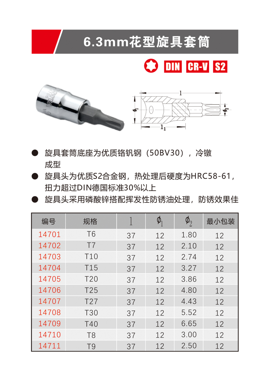 6.3mm花型旋具套筒（NO.14701-14711）