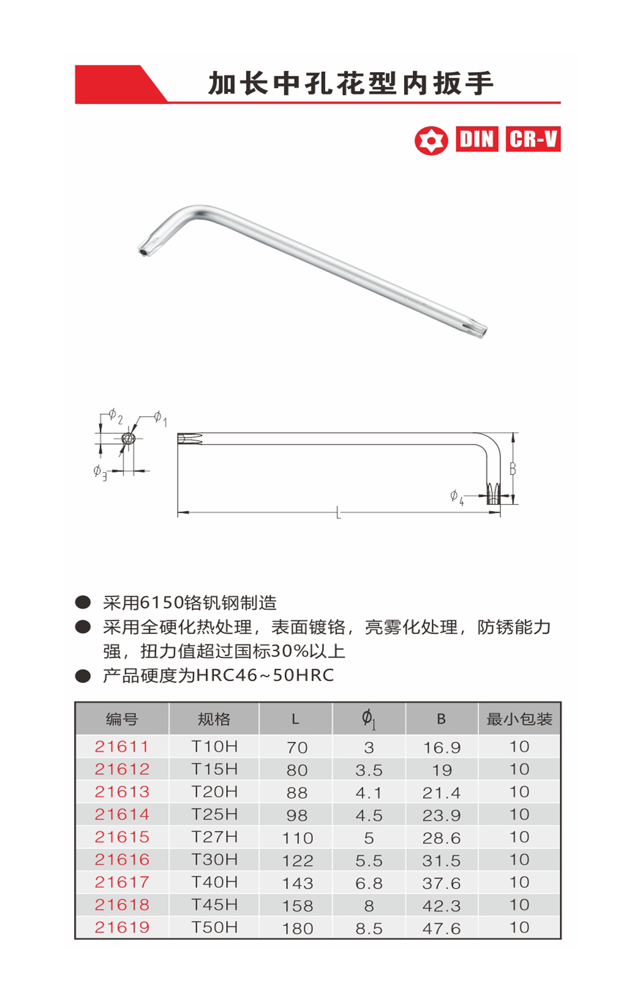 加长中孔花型内扳手（NO.21611-21619）
