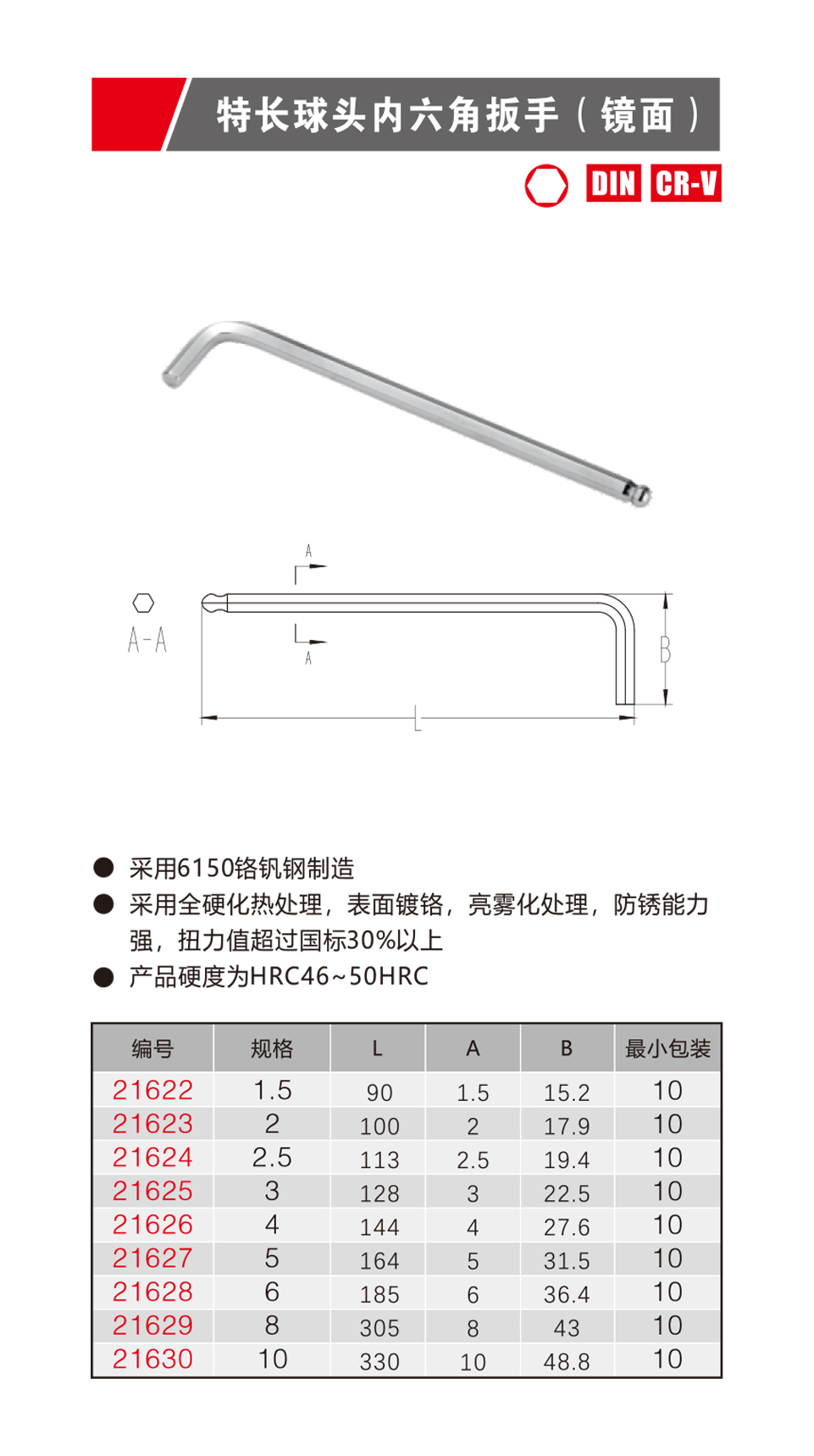 特长球内六角扳手（镜面）（NO.21622-21630）
