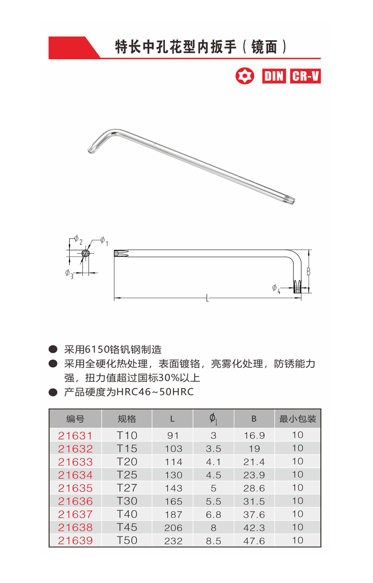 特长中孔花型内扳手（镜面）（NO.21631-21639)
