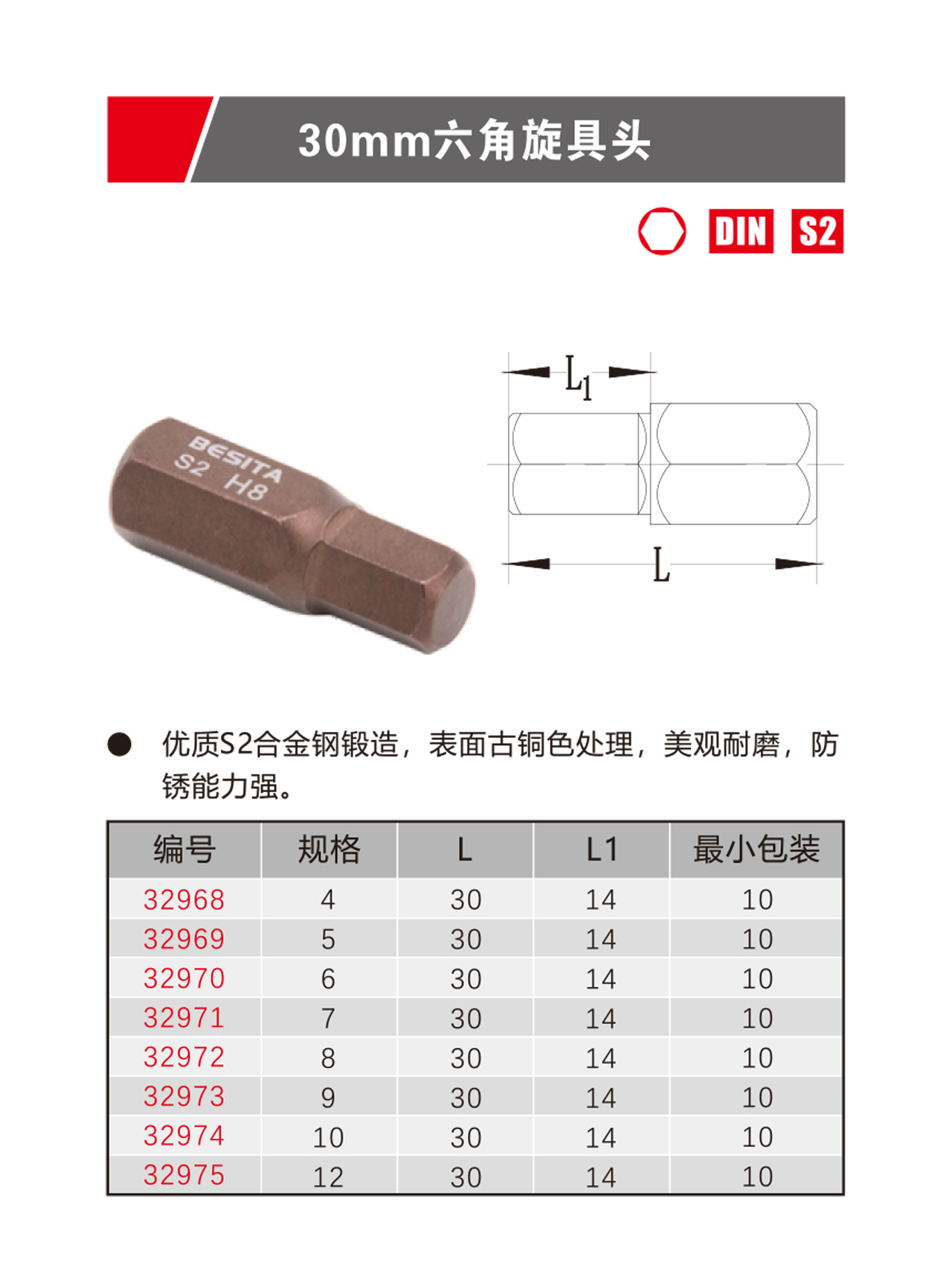 30mm六角旋具头（NO：32968-32975）