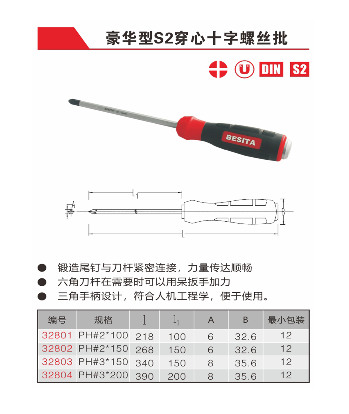 豪华型S2穿心十字螺丝批（NO.32801-32804）