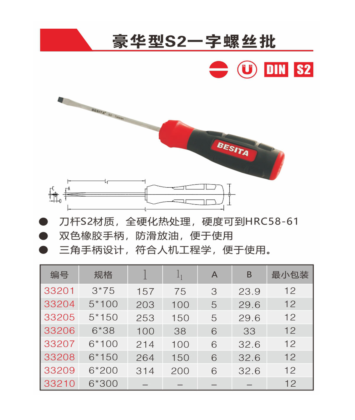 豪华型S2一字螺丝批（NO.33201-33210）