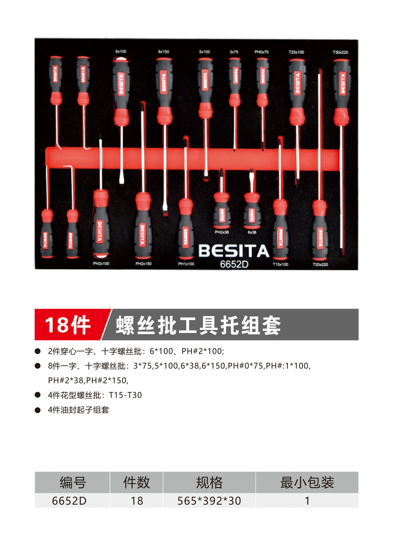 18件螺丝批工具托组套（NO.6652D）
