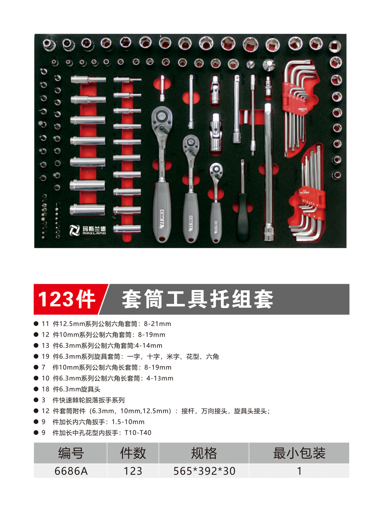 123件套筒工具托组套（NO.6686A）