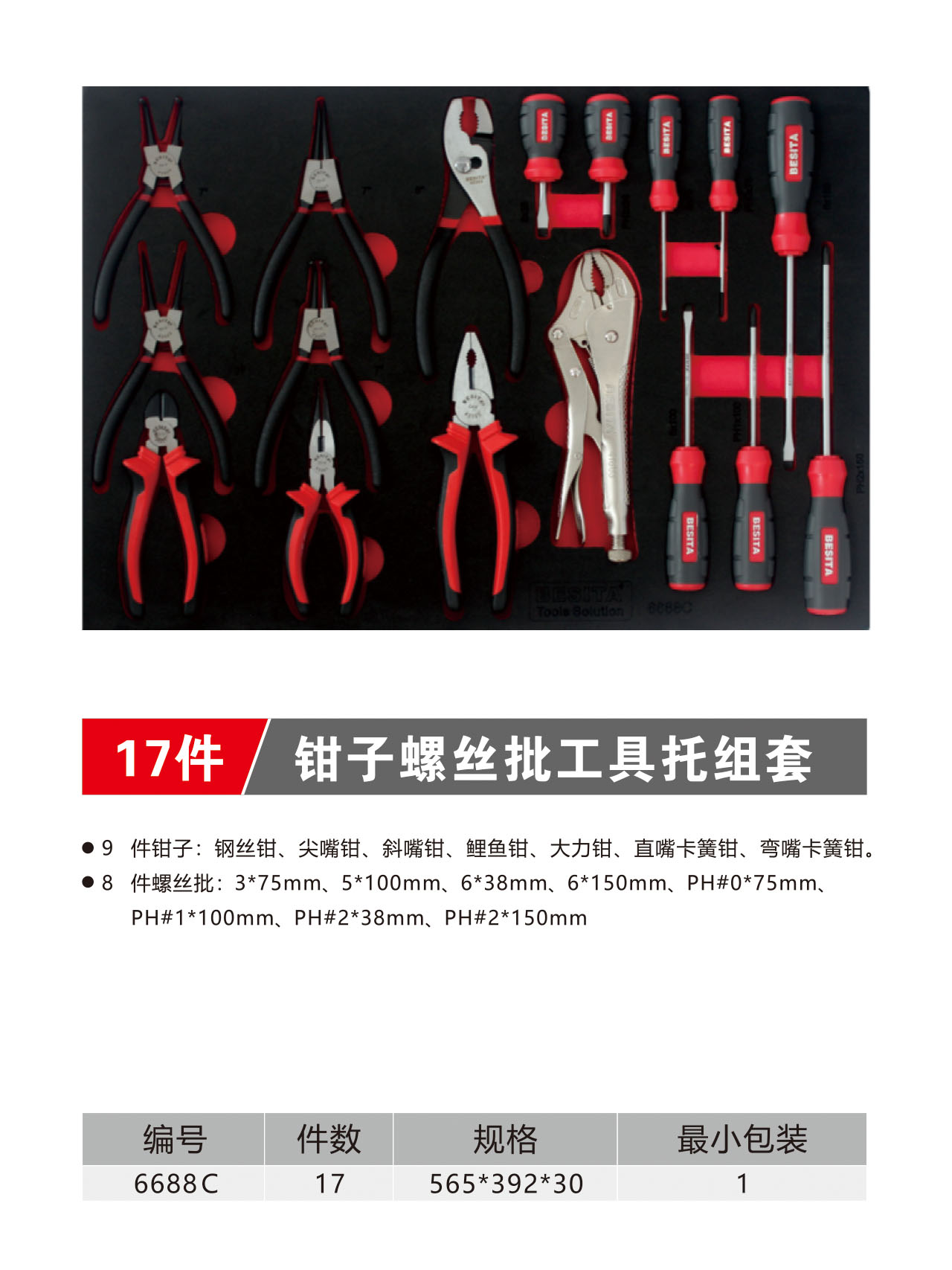 17件钳子螺丝批工具托组套（NO.6688C）