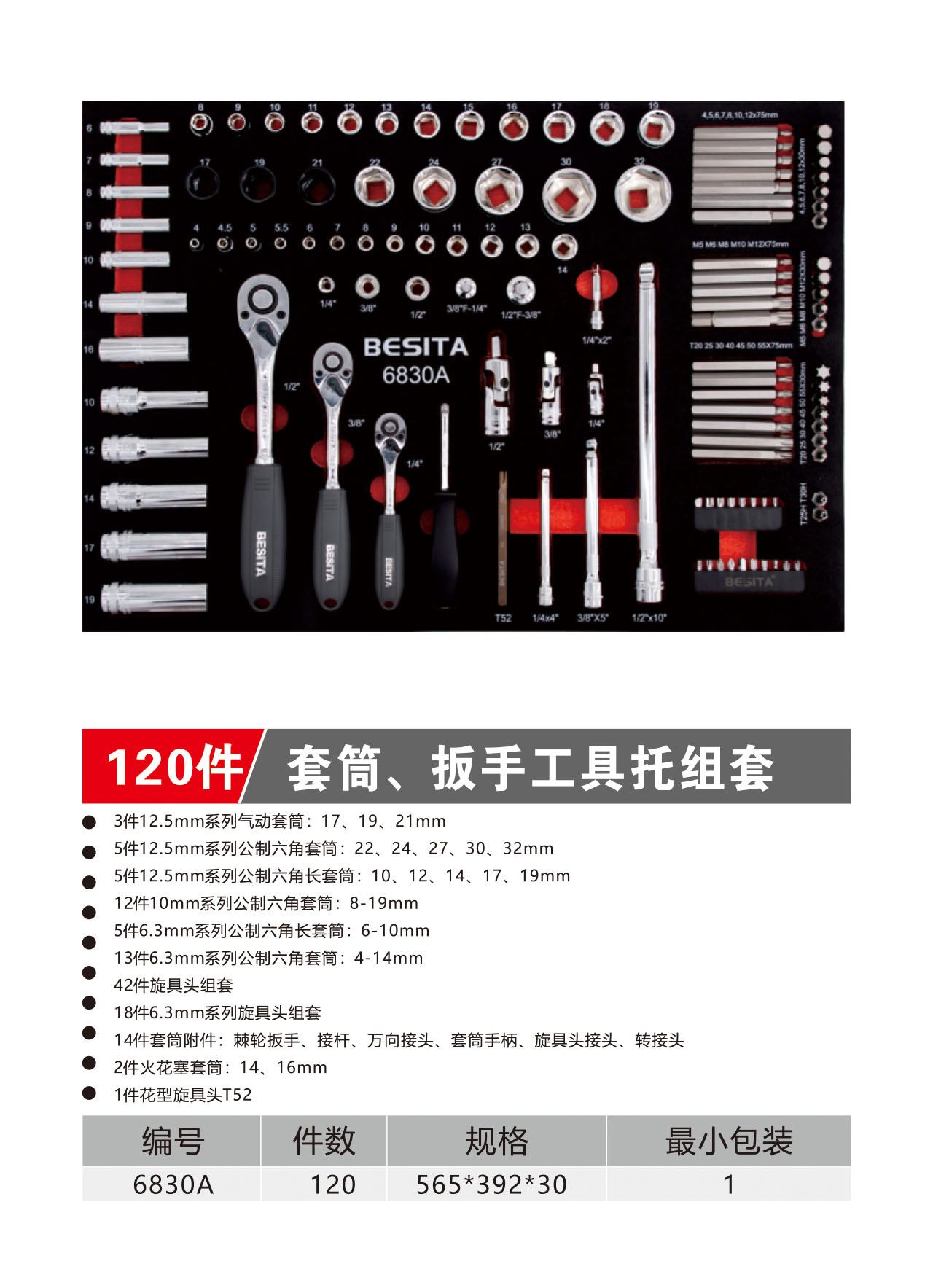 120件套筒、扳手工具托组套（NO.6830A）