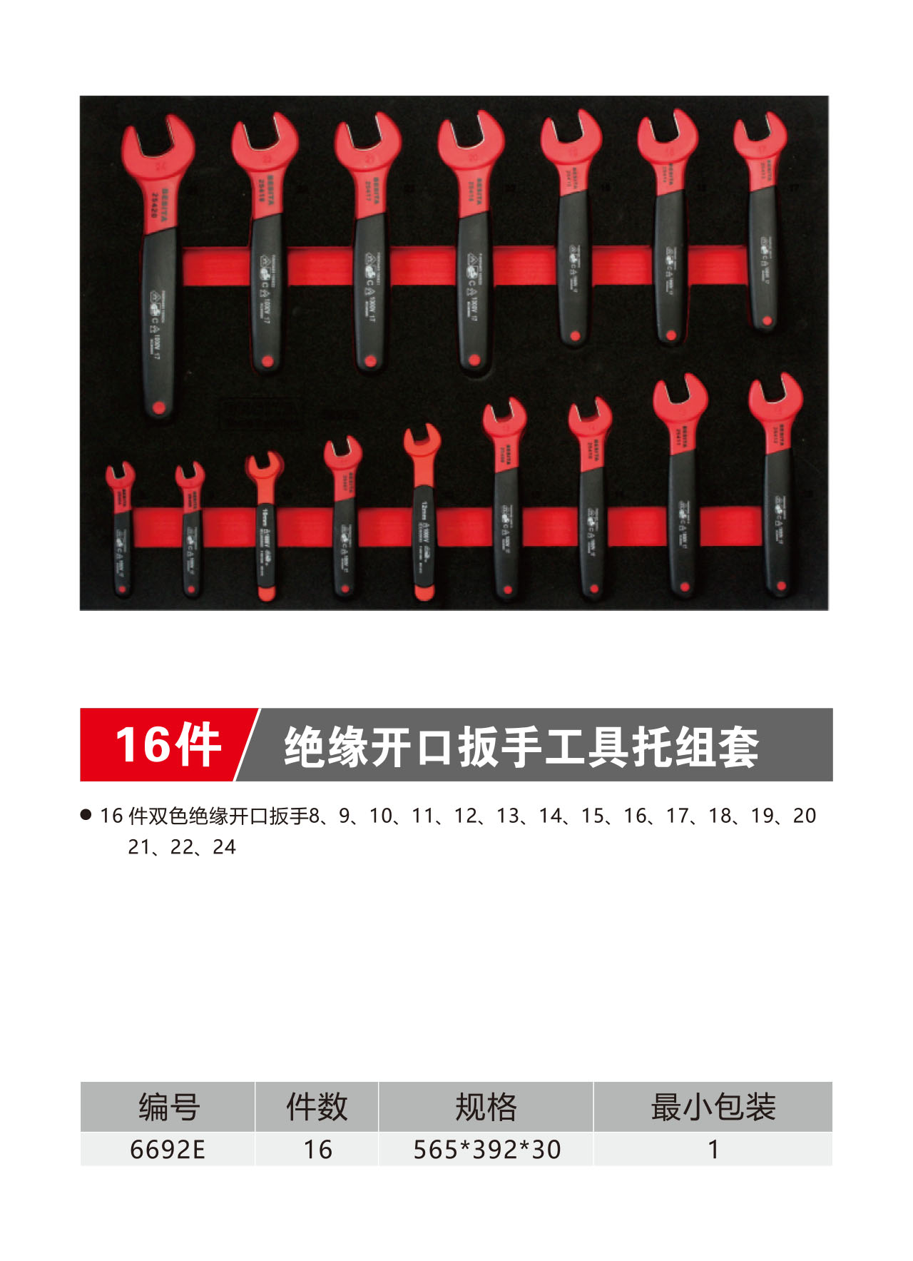 16件绝缘开口扳手工具托组套（NO.6692E）