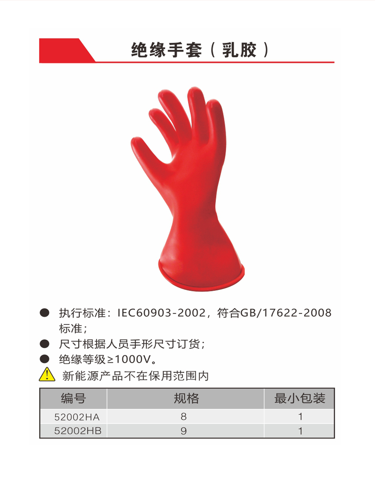 绝缘手套（乳胶）（NO.52002HA-52002HB）