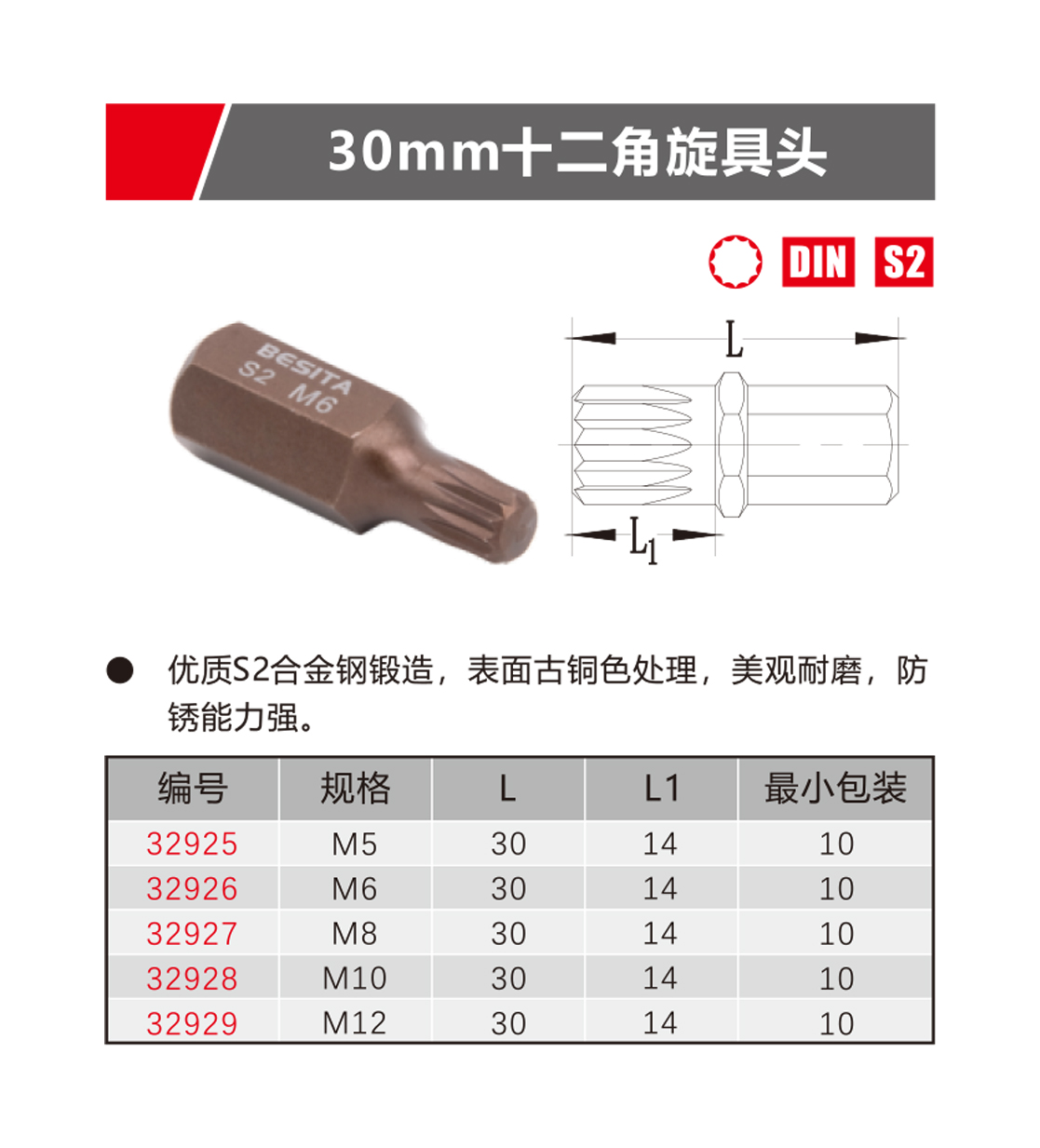 30mm十二角旋具头（NO:32925-32929）