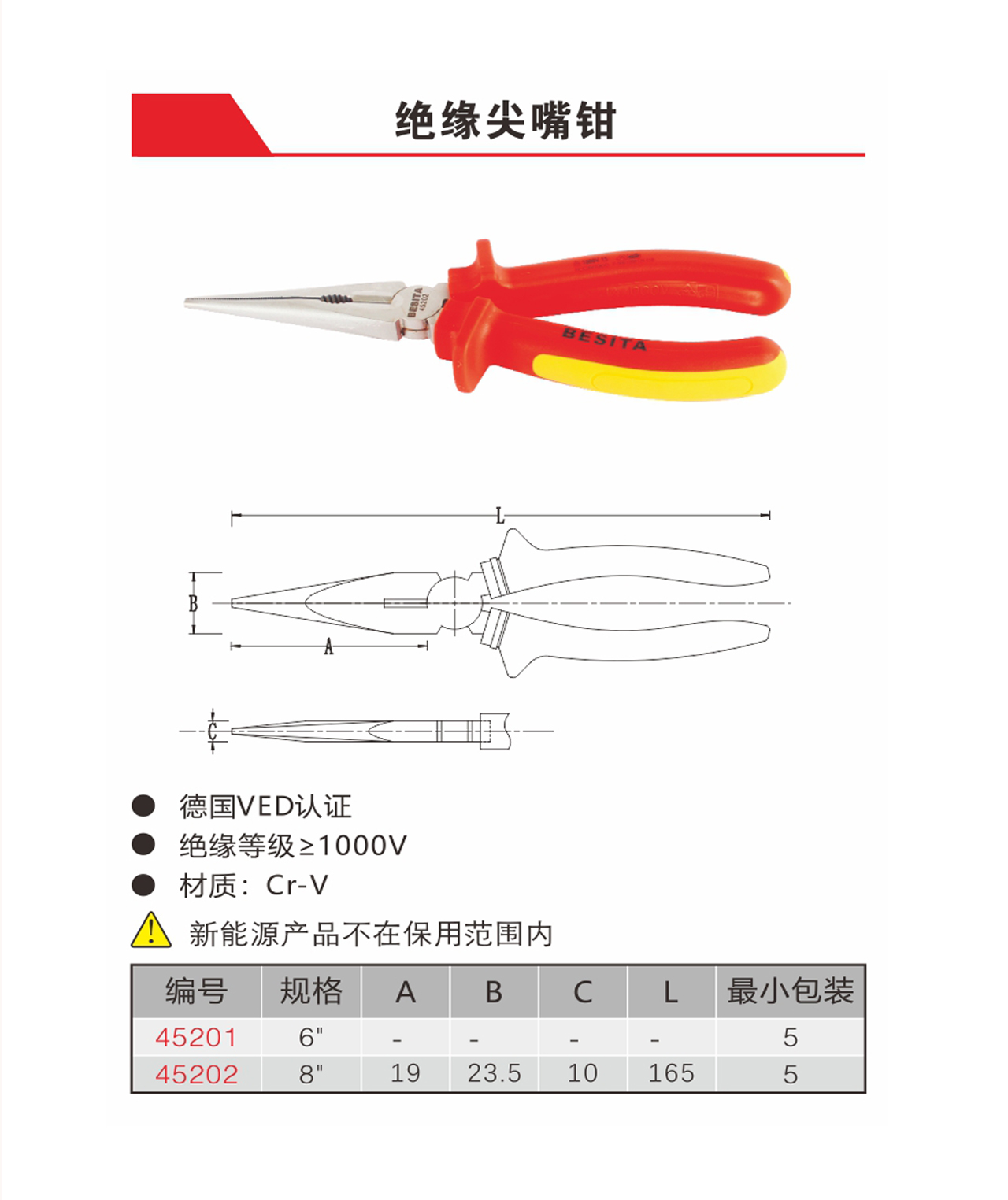 绝缘尖嘴钳（NO.45201-45202）