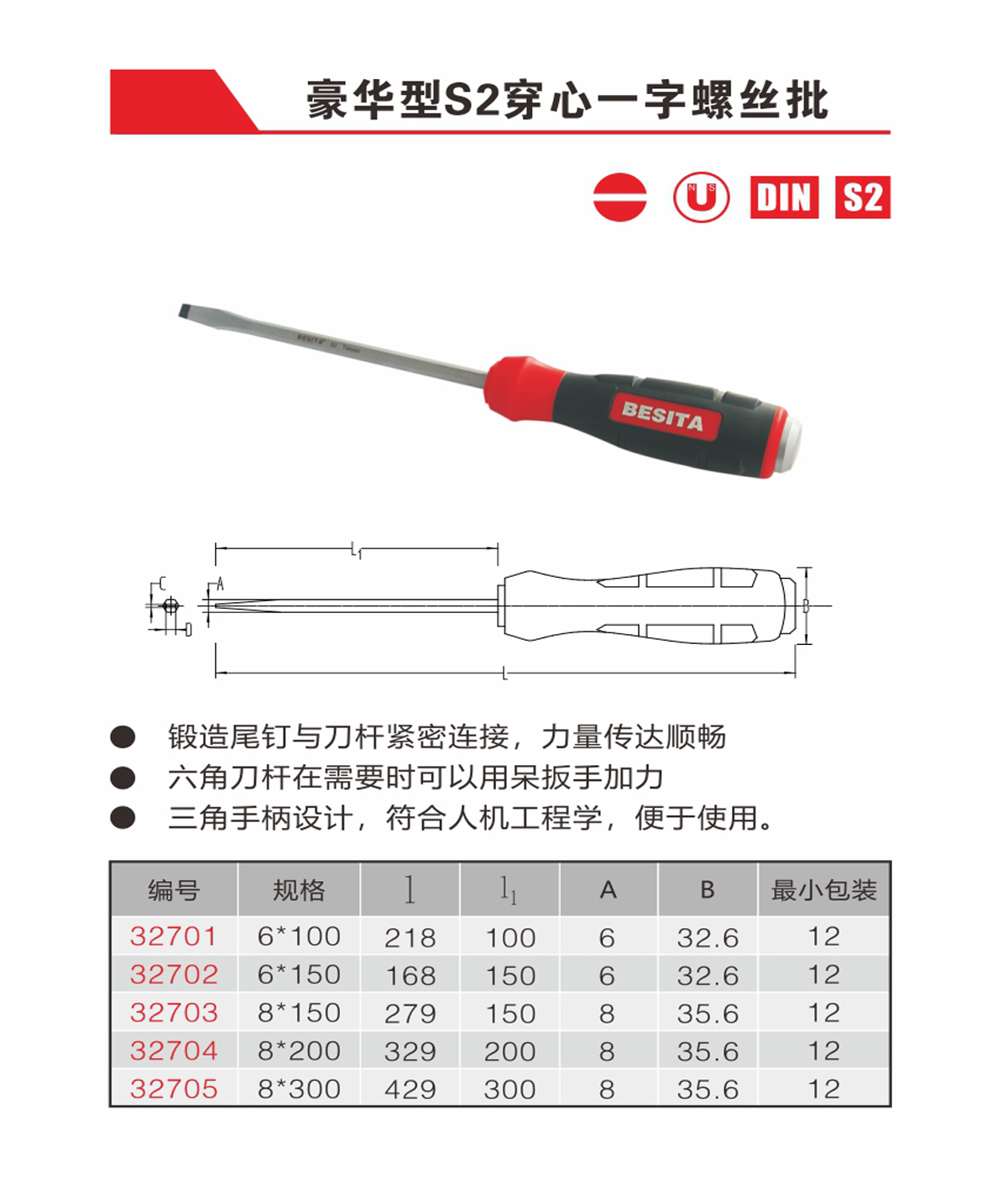 豪华型S2穿心一字螺丝批（NO.32701-32705）